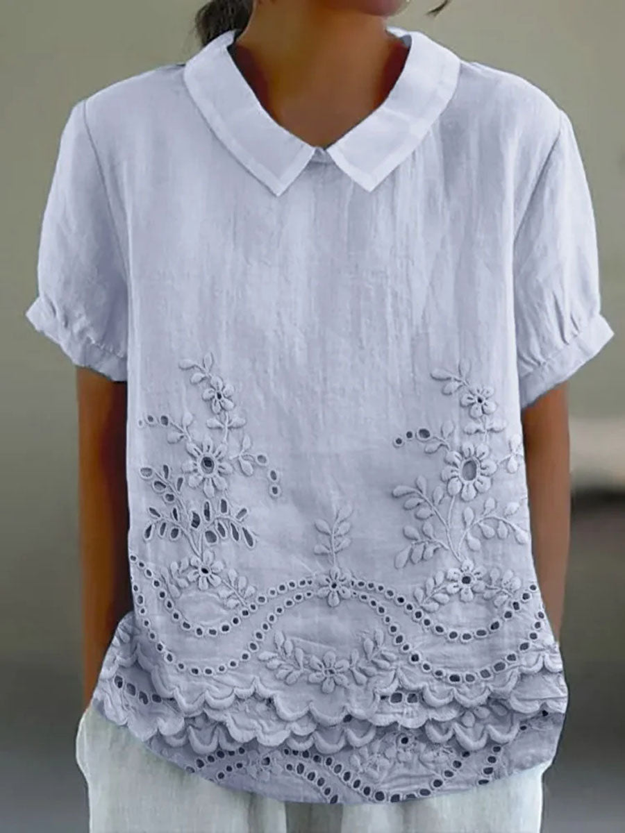 Lily | Bloemige Geborduurde Shirt