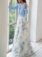 Madeleine | Adembenemende Bloemenprint V-Hals Maxi Jurk