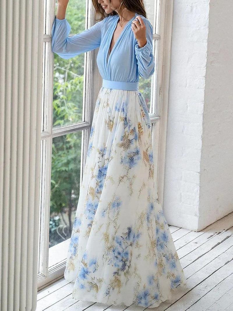 Madeleine | Adembenemende Bloemenprint V-Hals Maxi Jurk
