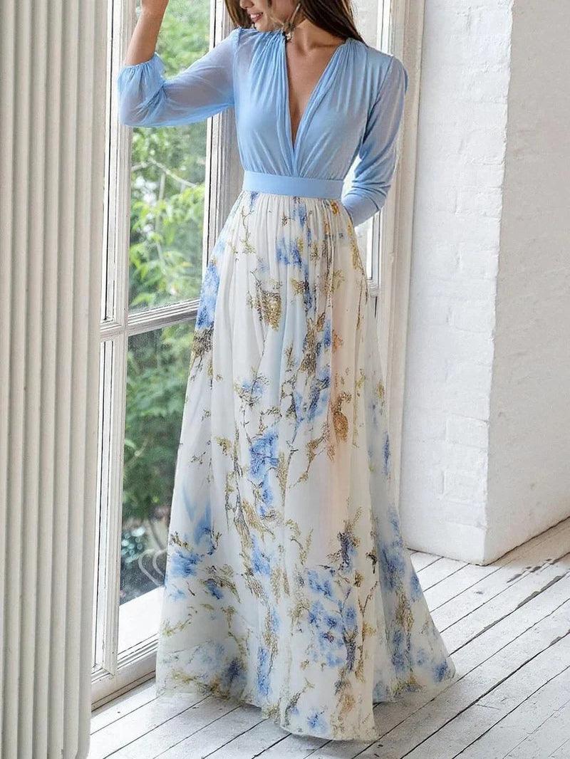 Madeleine | Adembenemende Bloemenprint V-Hals Maxi Jurk