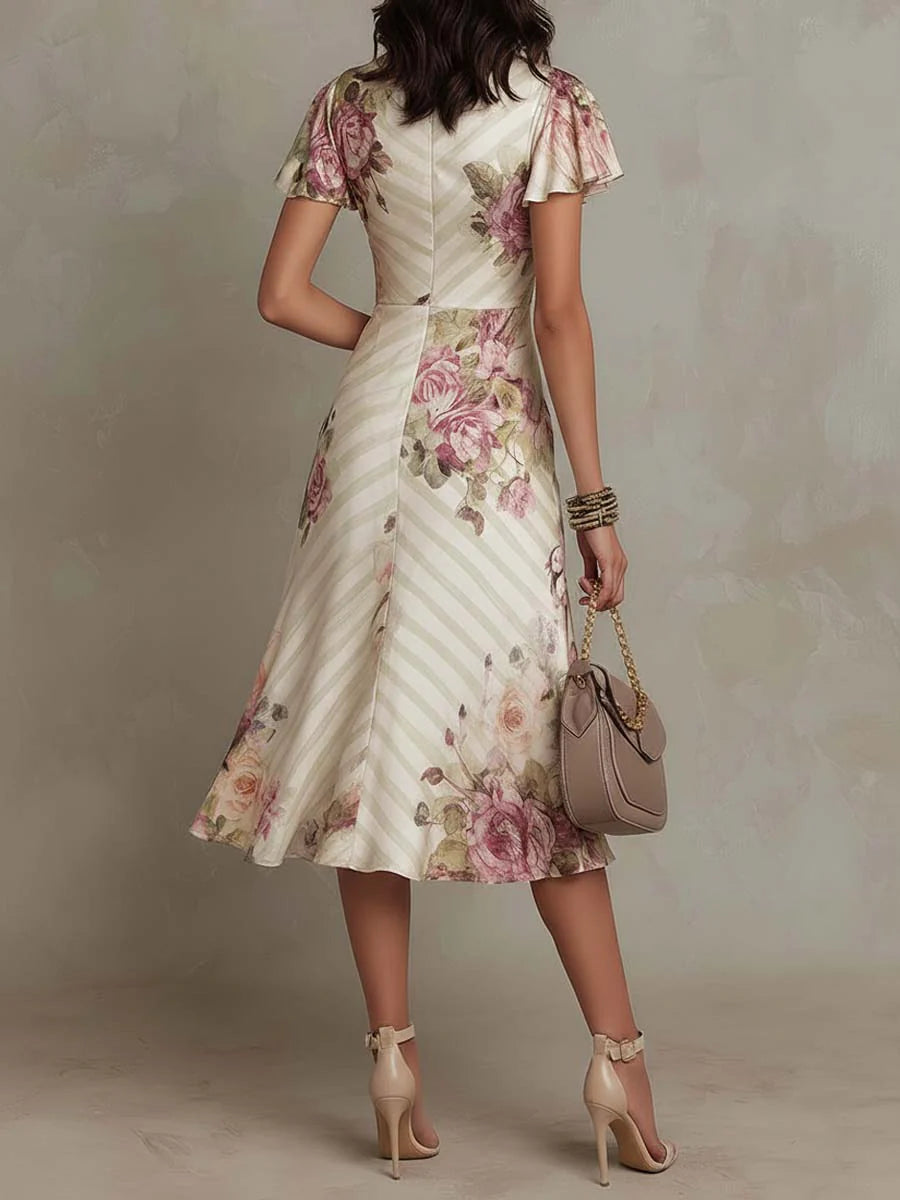 Margaret | Vintage Bloemen Satijnen Midi Jurk