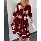 Romy - Bloemenjurk Met 3/4 Mouwen En Elegante Details