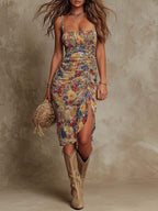 Aura™ | Boho Bloemen Rimpel Midi Jurk
