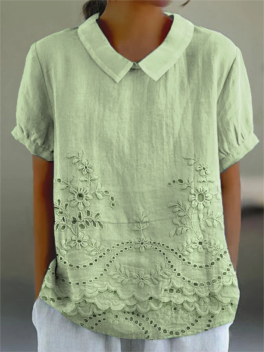 Lily | Bloemige Geborduurde Shirt