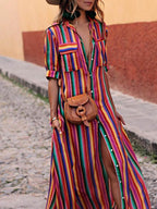Nancy | Zomer Casual Gestreepte Gedrukte Shirt Maxi Rok