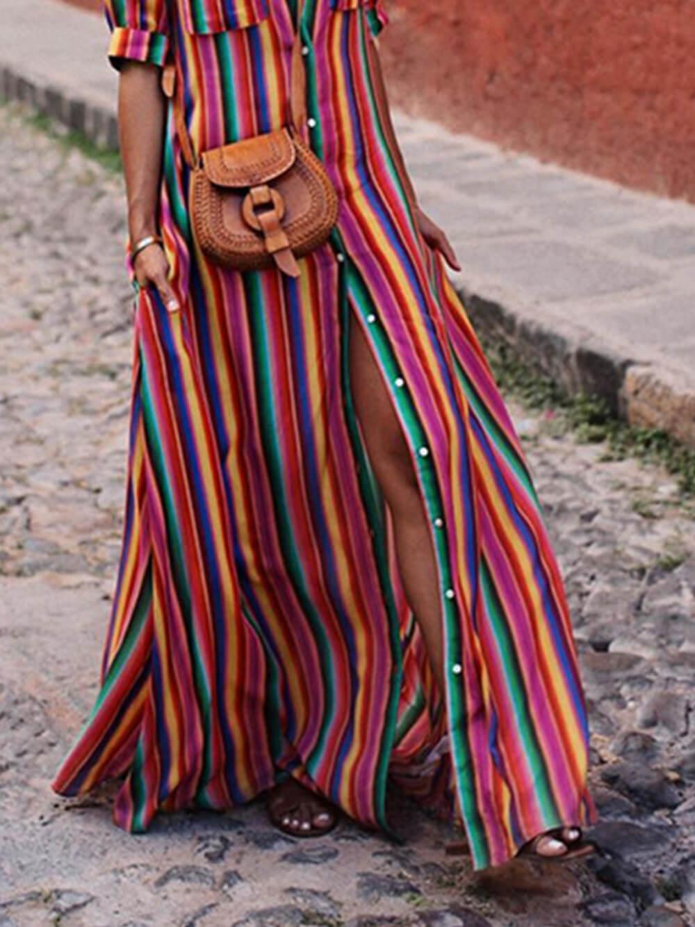 Nancy | Zomer Casual Gestreepte Gedrukte Shirt Maxi Rok