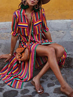 Nancy | Zomer Casual Gestreepte Gedrukte Shirt Maxi Rok