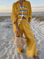 Mae | Island Style Ocean Print Oversized Shirt en Elastische Taille Pocket Broek Set