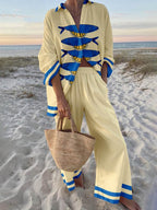 Mae | Island Style Ocean Print Oversized Shirt en Elastische Taille Pocket Broek Set