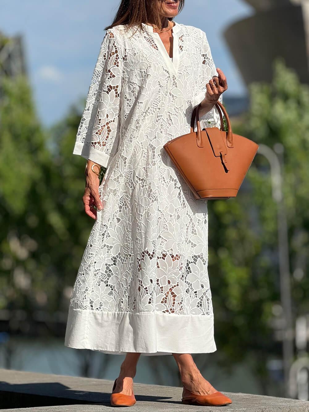 Willow | Strand Glam Bloem V-Hals Midi Jurk