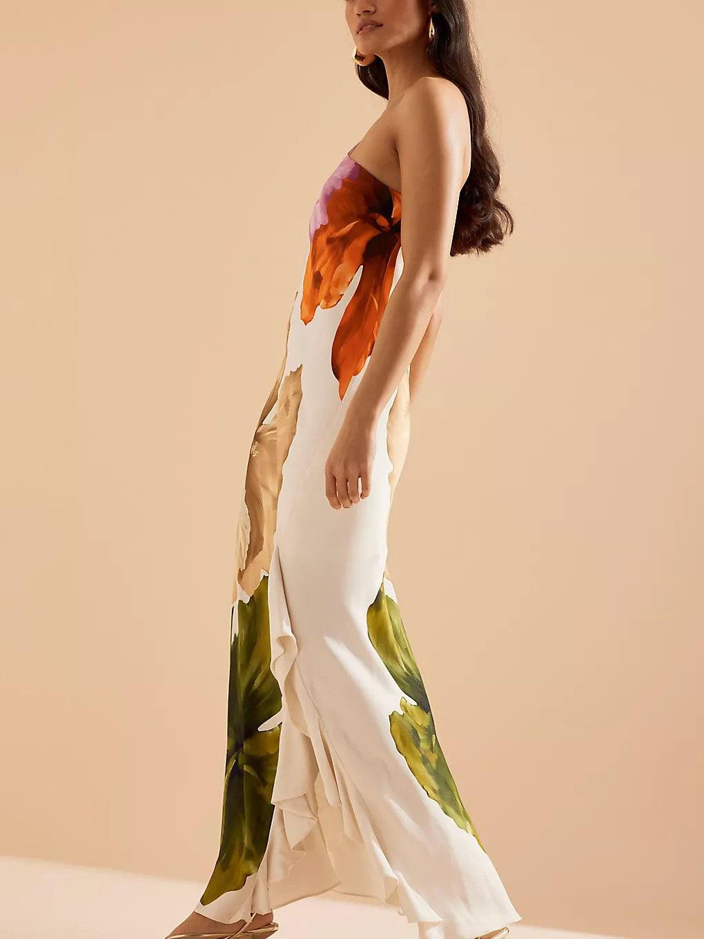 Kira | Resort Vibes Elegante Bloemenprint Eén-Schouder Maxi Jurk