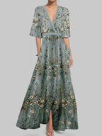 Lea | Seaside Glam Elegante Mid Sleeve Maxi Jurk Ensemble