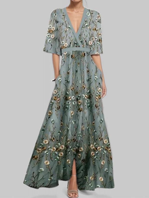 Lea | Seaside Glam Elegante Mid Sleeve Maxi Jurk Ensemble
