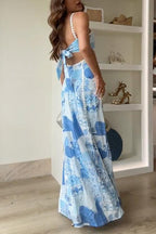 Eleonore | Ric Rac Strap Bow Back Gedrukt Maxi Jurk