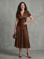 Theodora | Plissé Taille Stripe Midi Jurk