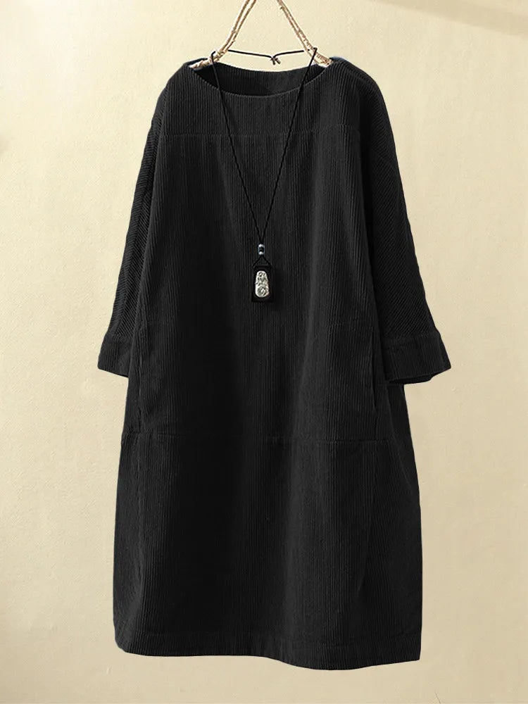 Lianne – Casual Corduroy Jurk Met Lange Mouwen En Een Losse Pasvorm