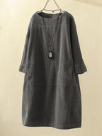 Lianne – Casual Corduroy Jurk Met Lange Mouwen En Een Losse Pasvorm