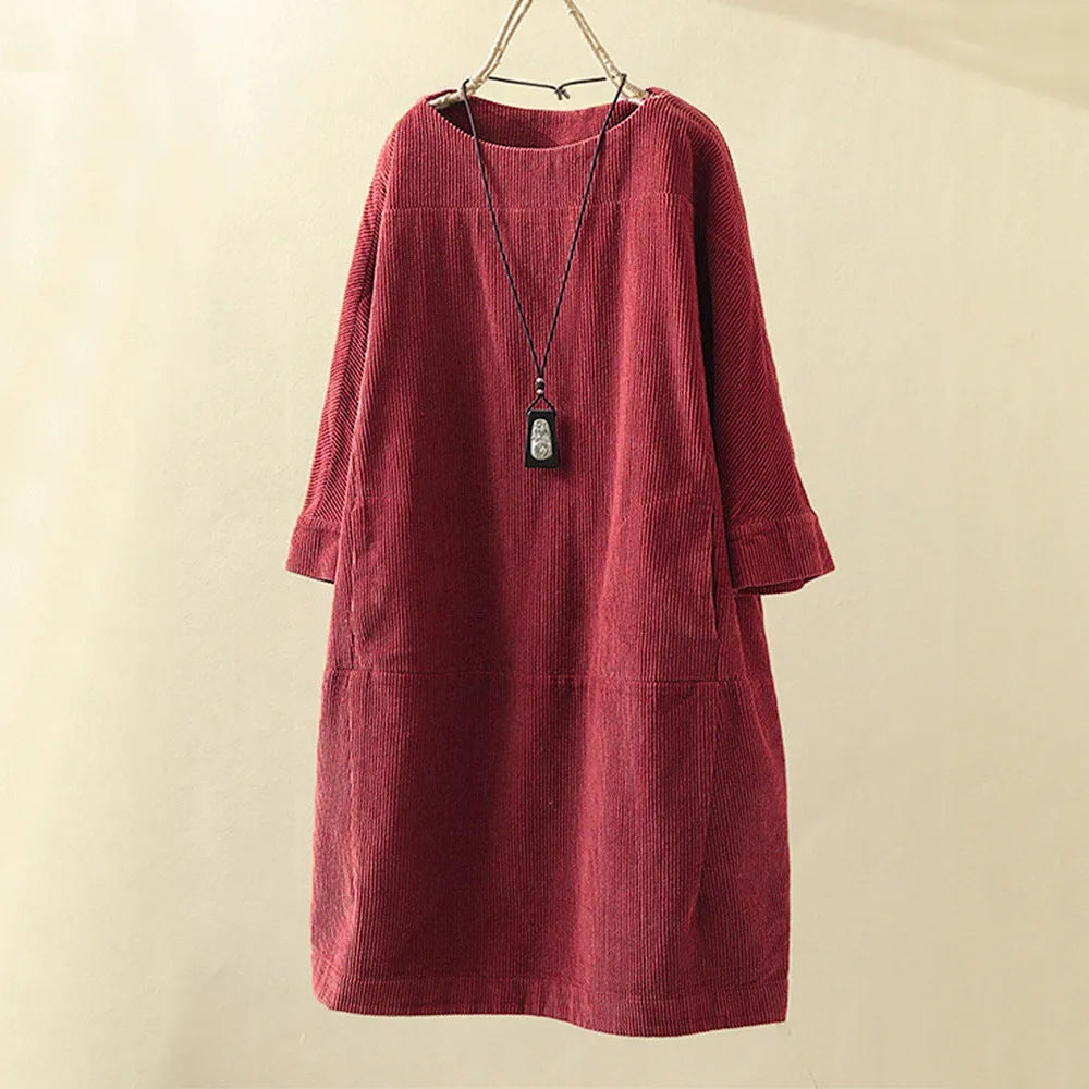Lianne – Casual Corduroy Jurk Met Lange Mouwen En Een Losse Pasvorm