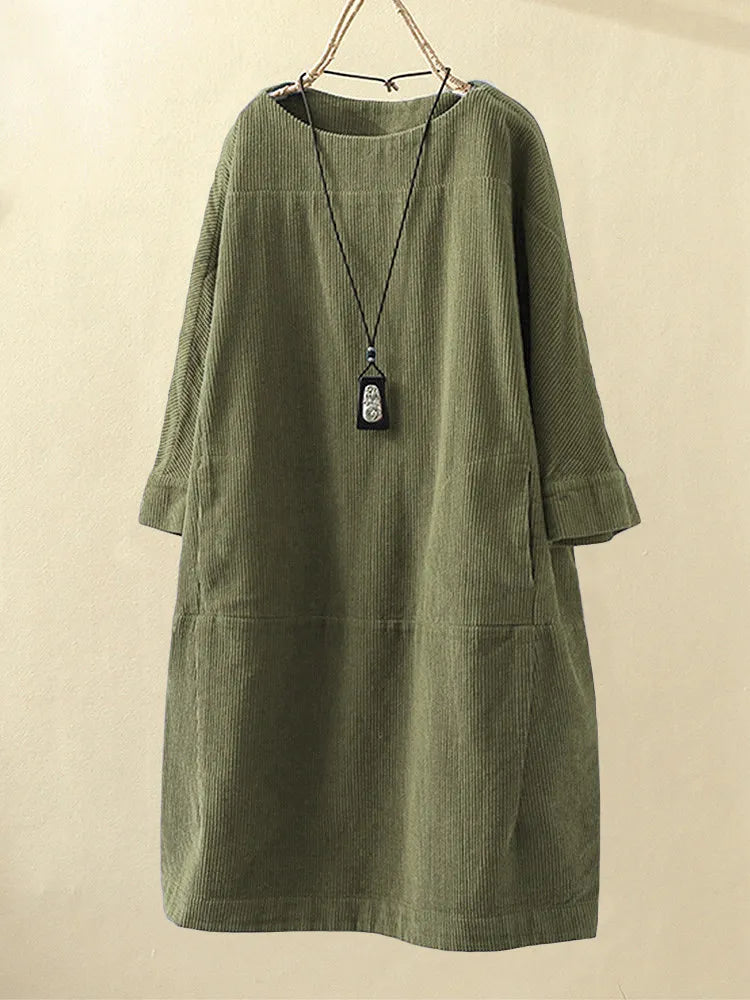 Lianne – Casual Corduroy Jurk Met Lange Mouwen En Een Losse Pasvorm