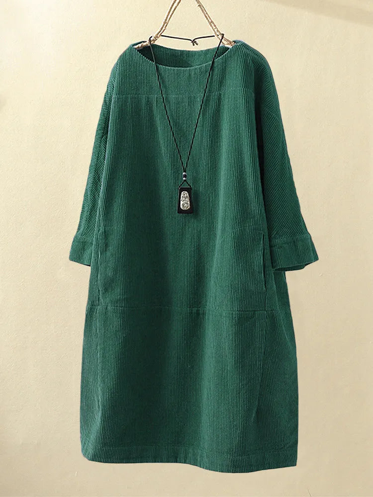 Lianne – Casual Corduroy Jurk Met Lange Mouwen En Een Losse Pasvorm