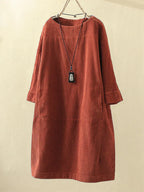 Lianne – Casual Corduroy Jurk Met Lange Mouwen En Een Losse Pasvorm