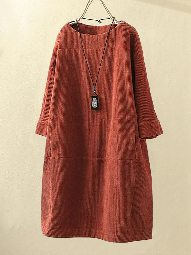 Lianne – Casual Corduroy Jurk Met Lange Mouwen En Een Losse Pasvorm