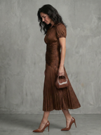 Theodora | Plissé Taille Stripe Midi Jurk