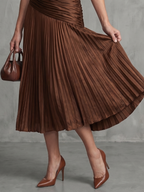 Theodora | Plissé Taille Stripe Midi Jurk