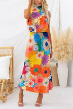 Zomer | Mouwloze Tie Neck Taille Maxi Jurk met Bloemenprint
