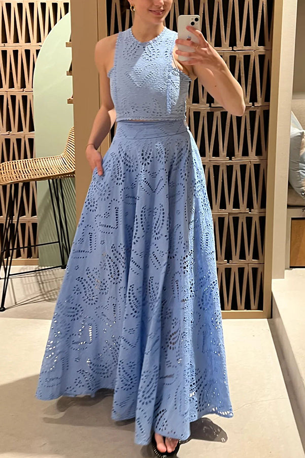 Larissa™ Geborduurde Top & Hoge Taille Maxi Rok Set
