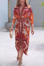 Eva | Sun Escape Unieke Print Dolman Midi Jurk