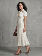 Theodora | Plissé Taille Stripe Midi Jurk
