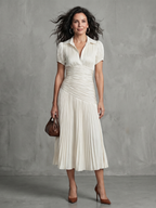 Theodora | Plissé Taille Stripe Midi Jurk