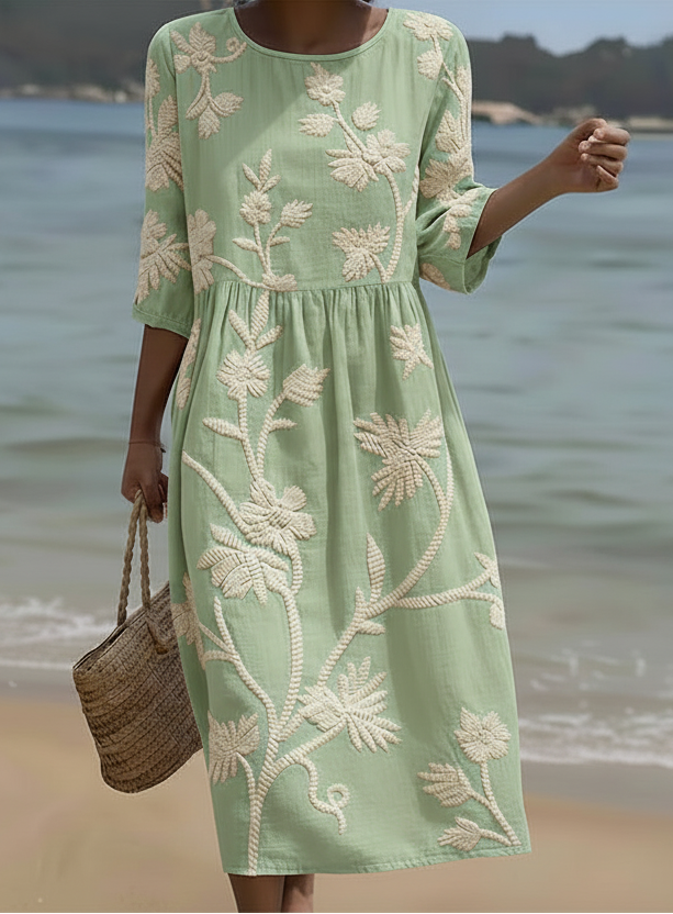 Gwen | Midi-jurk met planten- en bloemenprint