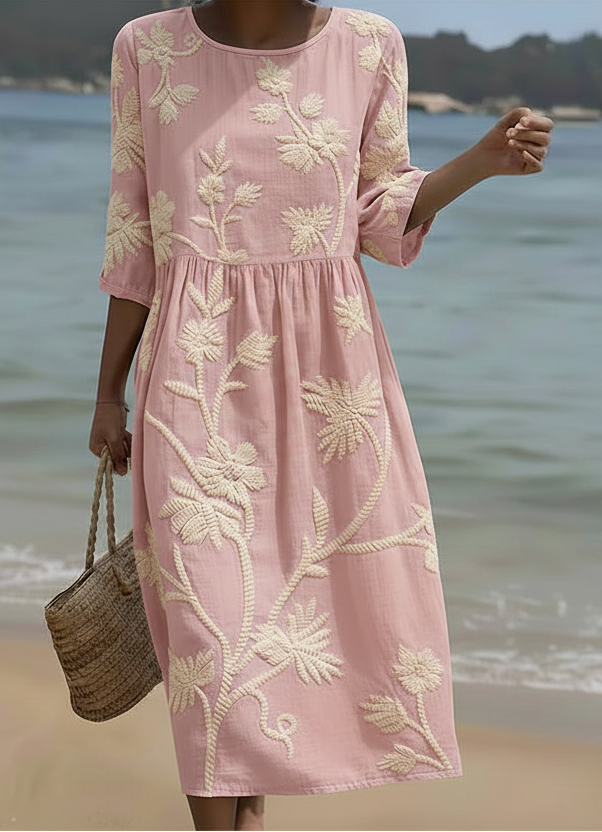 Phoebe | Midi-jurk met planten- en bloemenprint