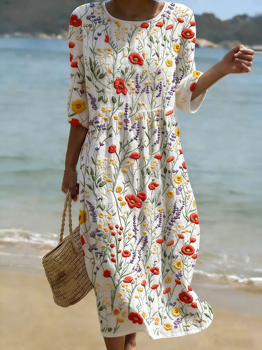 Christina | Bloemenprint Ronde Hals Maxi Jurk