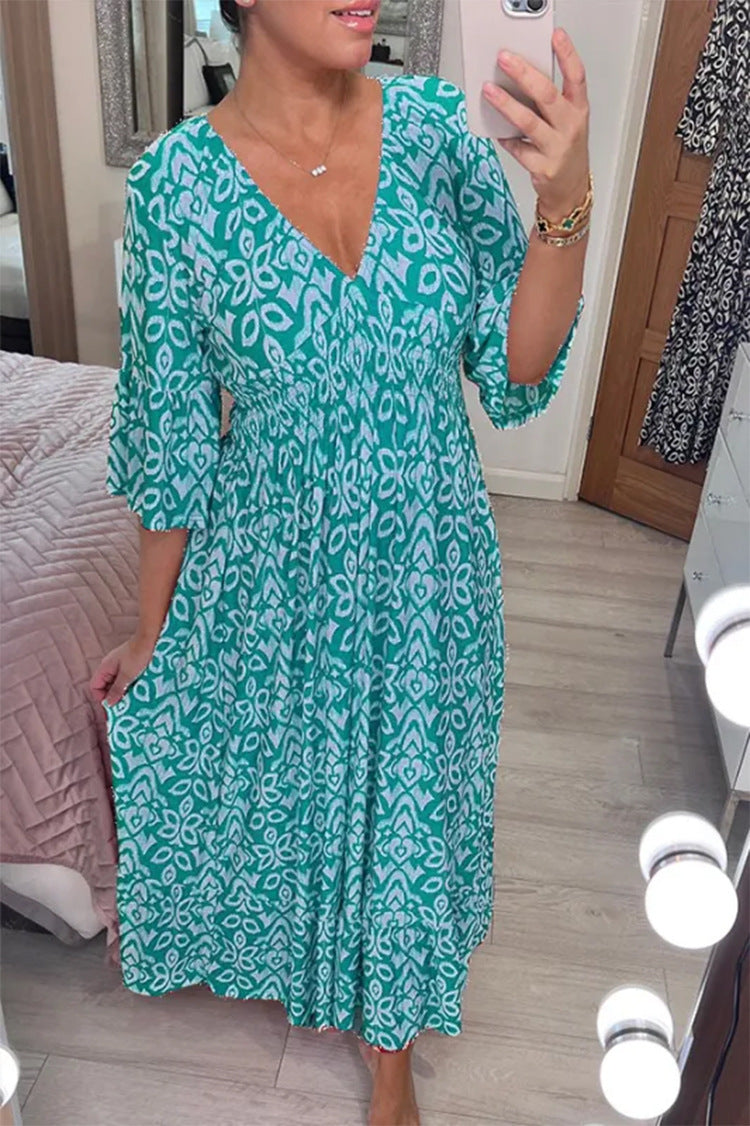 Lianne - Maxi Jurk Met V-Hals En Zwierige Rok Voor Een Zomerse Uitstraling