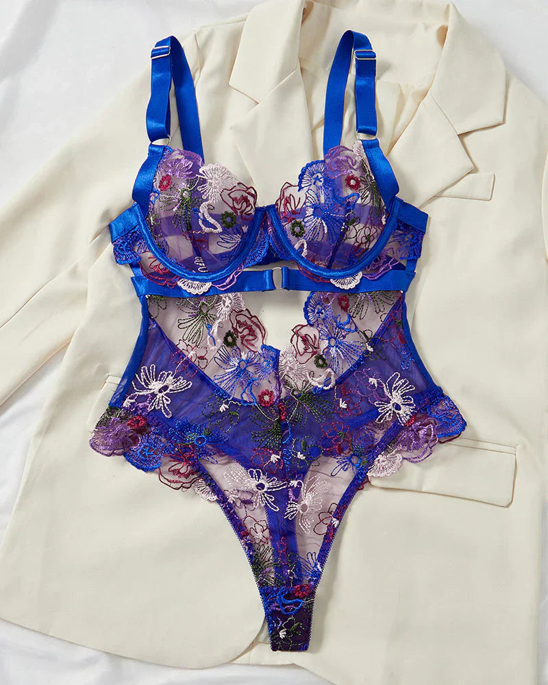 Monica™ | Elegante Lingerieset met Mesh & Bloemenborduurwerk