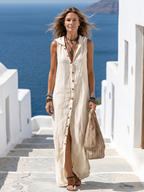 Marune | Mouwloze Maxi-jurk met Knopen en Capuchon