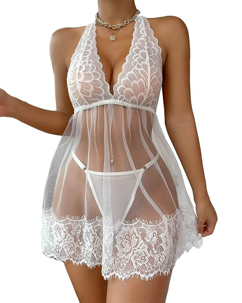 Isola™ | Verleidelijke Nachtjurk met Kanten Halter & String