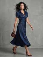 Theodora | Plissé Taille Stripe Midi Jurk