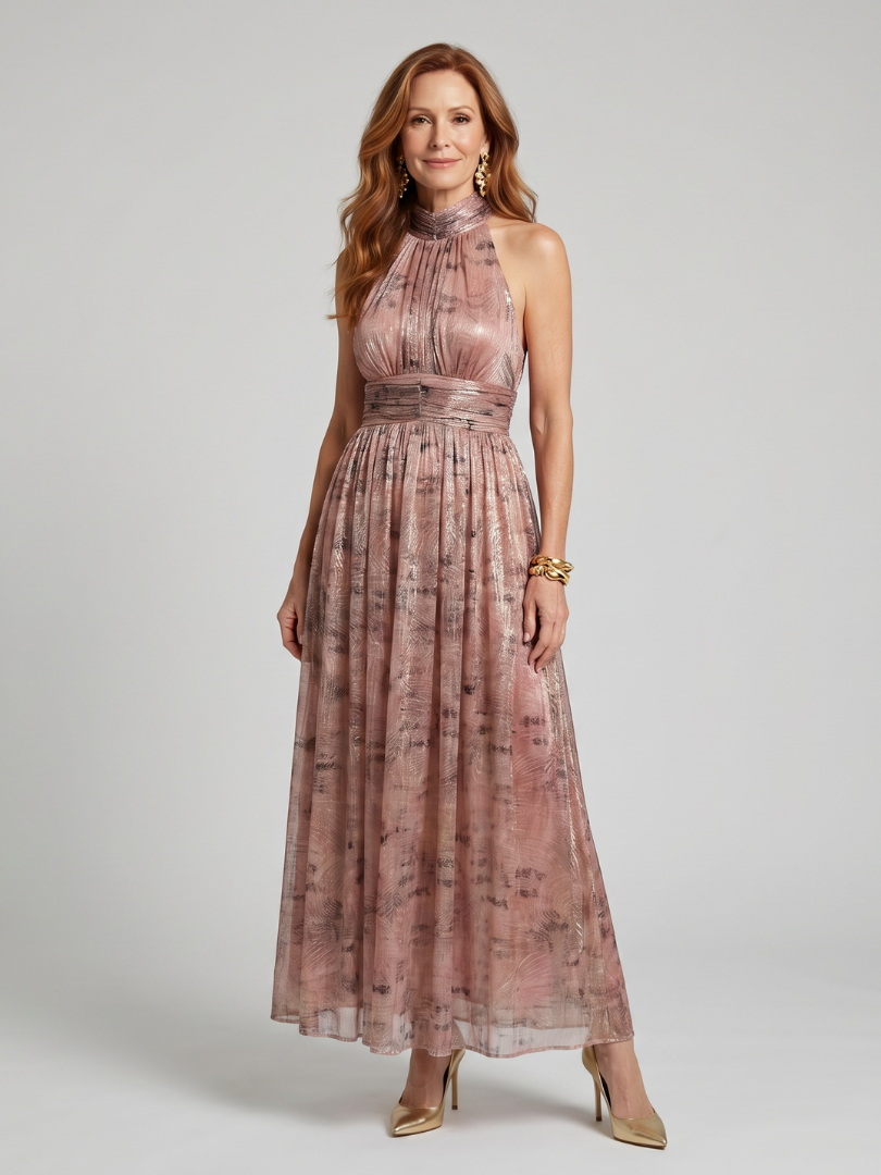 Imogen | Textured Finish Mouwloze Midi Jurk