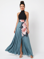 Olympas | Halter Taille Bloemige Rok Maxi Jurk