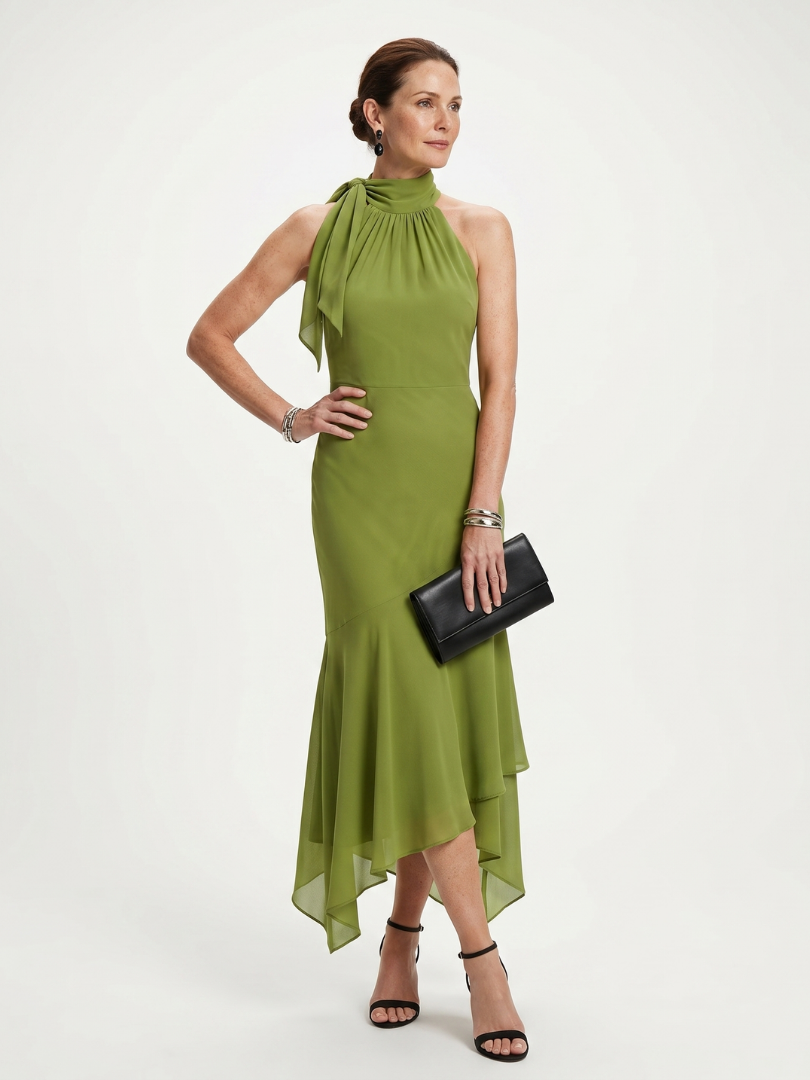 Winifred | Drapé Halter Sleutelgat Midi Jurk