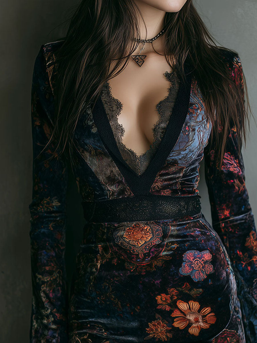 Marisol™ | Boho Bloemen Velours Mini Jurk