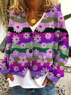 Emma - Dames Vintage Kleurrijke vest Met Knopen