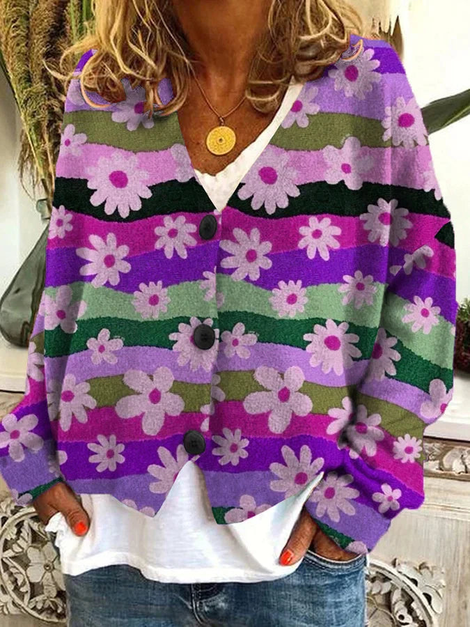 Emma - Dames Vintage Kleurrijke vest Met Knopen