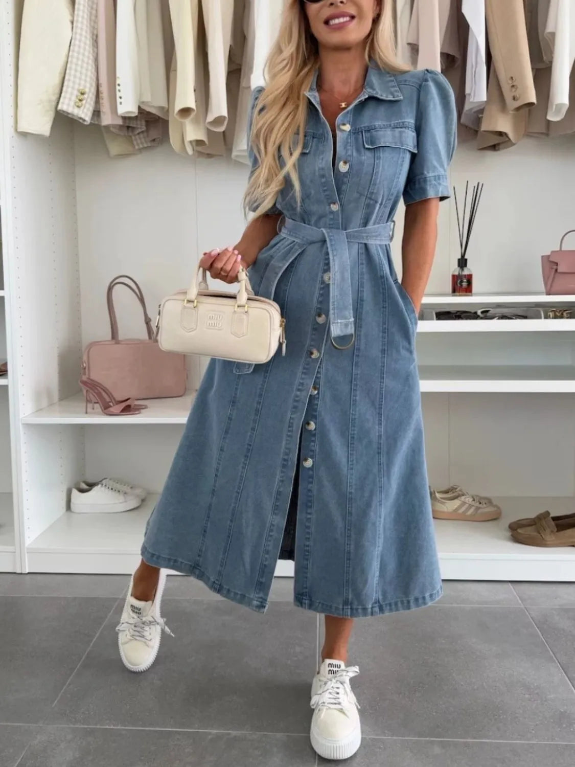 Anna | Maxi Denim Jurk met mouwen