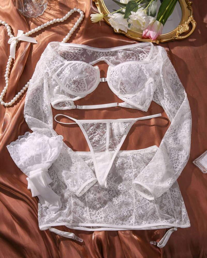 Savannah™ | 4-Delige Kanten Lingerieset met Babydoll