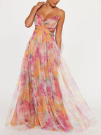 Karen | Geschilderde Bloemenprint V-Hals Maxi Jurk